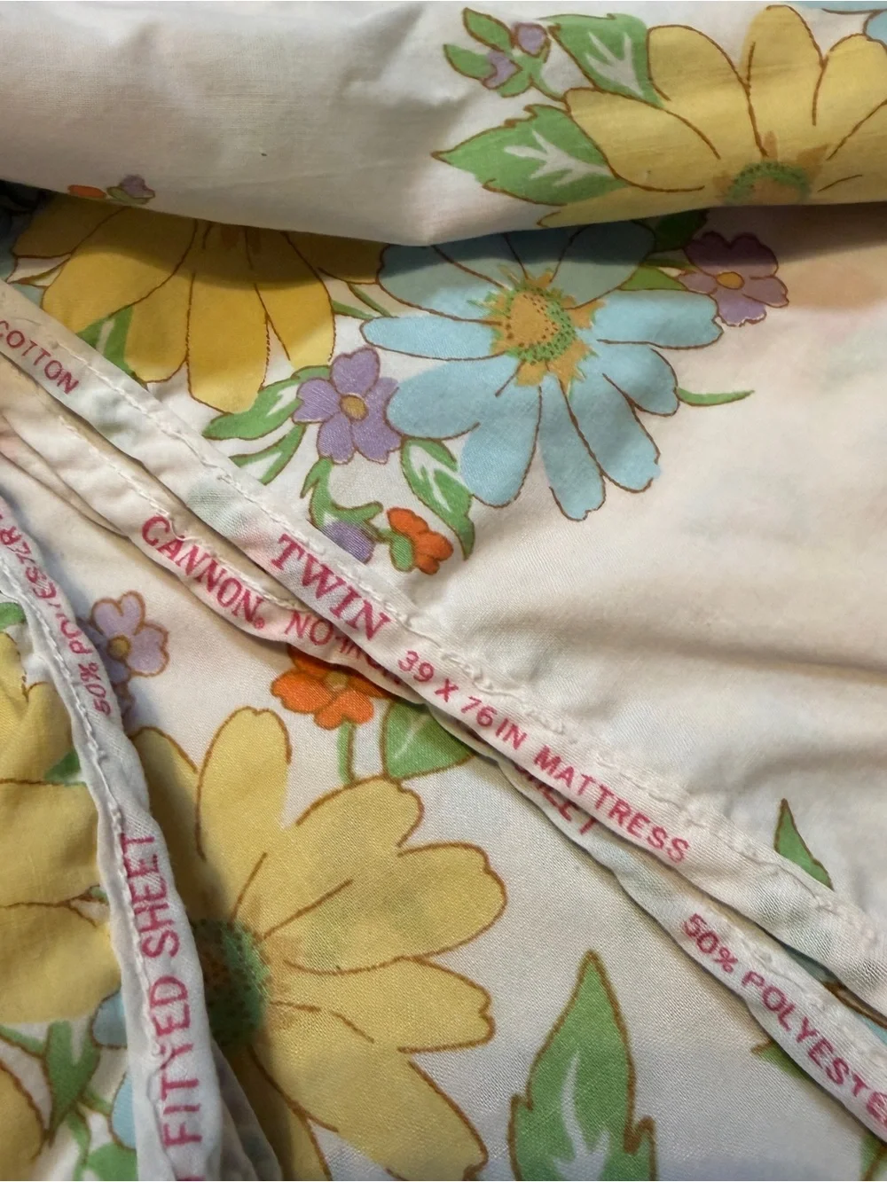 Vintage Cannon Monticello Twin Flower Power Sheet Set Fitted Flat Mod Daisy